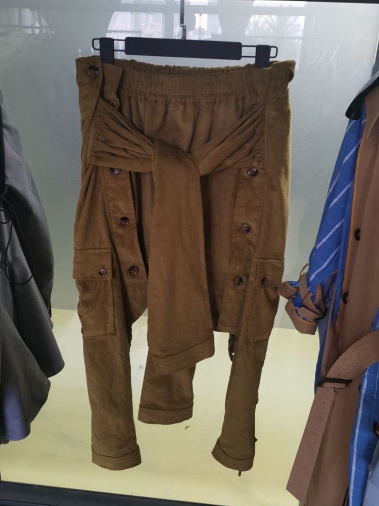 Trend Brand Designer Harem Pants Autumn New Products Sleeve Straps Casual Pants Corduroy Rope Nine-Point Pants