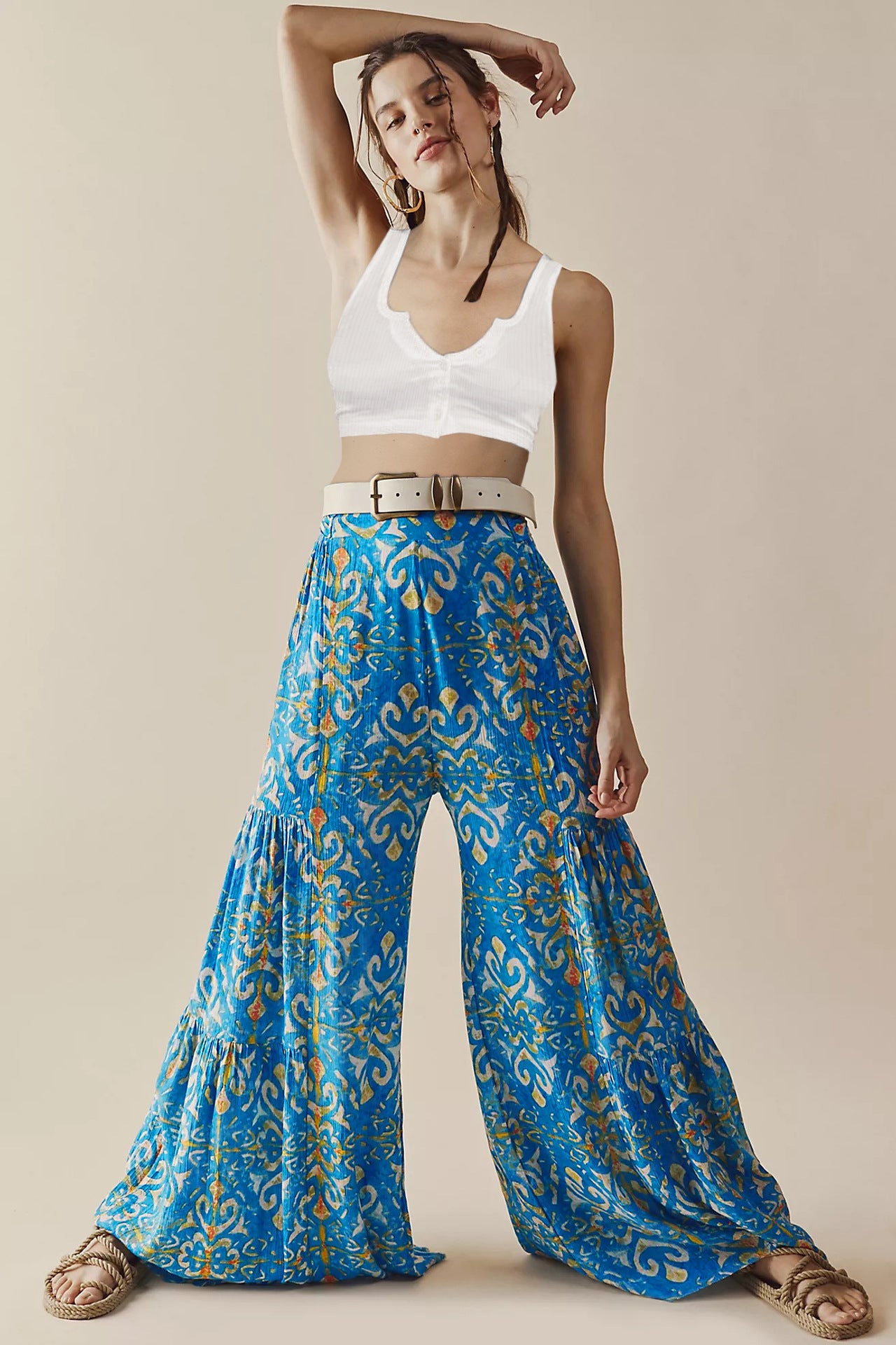New Print Retro Women's Trousers All-Match Wide Leg Pants Temperament High Waist Flared Pants Loose Casual Pants