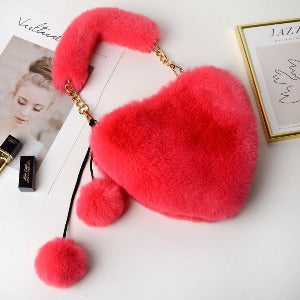 Cyber Red Fashion Plush Heart shaped Bag