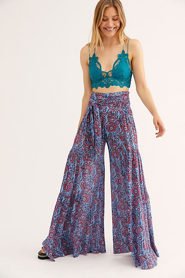 New Print Retro Women's Trousers All-Match Wide Leg Pants Temperament High Waist Flared Pants Loose Casual Pants