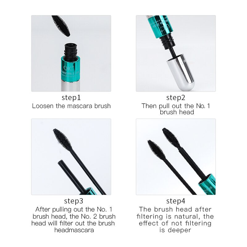QIC Double Head Waterproof Mascara 4D Thick Pull Long Curl Eyelashes Liquid Not Easy Dizzy Dye Eye Lashes Quick Waterproof