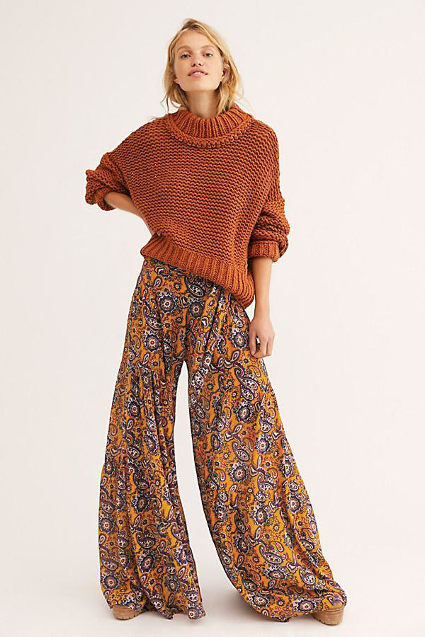 New Print Retro Women's Trousers All-Match Wide Leg Pants Temperament High Waist Flared Pants Loose Casual Pants