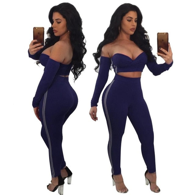 Sexy two piece set Short tube tops Pencil Pants Plus size women tracksuit womens two piece sets Fashion outfits