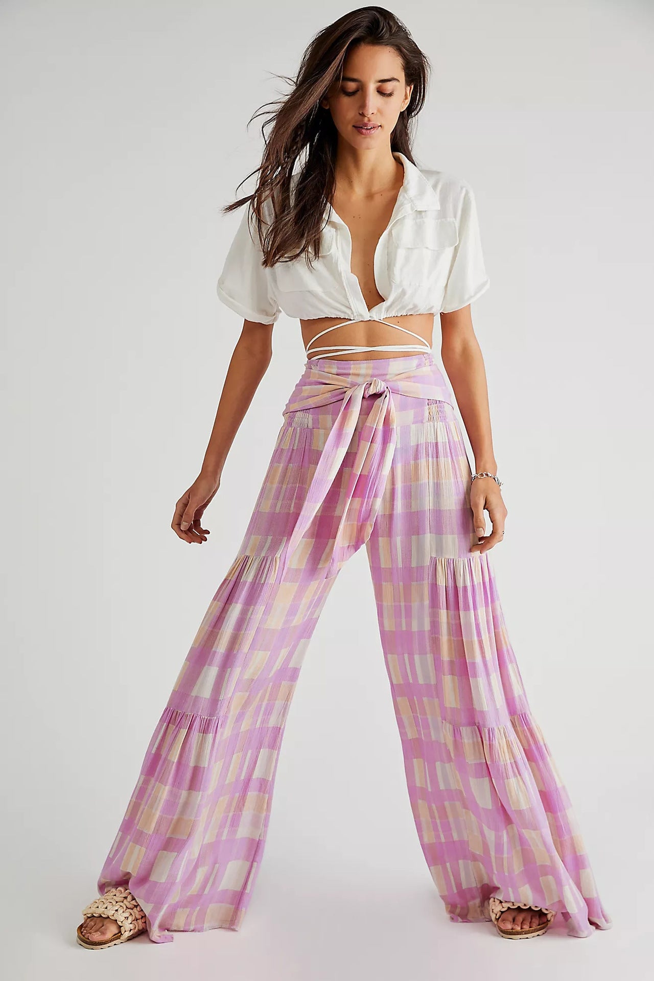 New Print Retro Women's Trousers All-Match Wide Leg Pants Temperament High Waist Flared Pants Loose Casual Pants