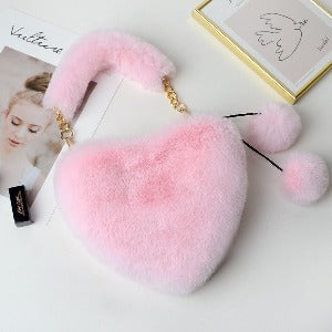 Cyber Red Fashion Plush Heart shaped Bag