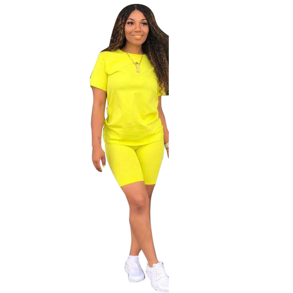 Round neck short sleeve shorts sports suit