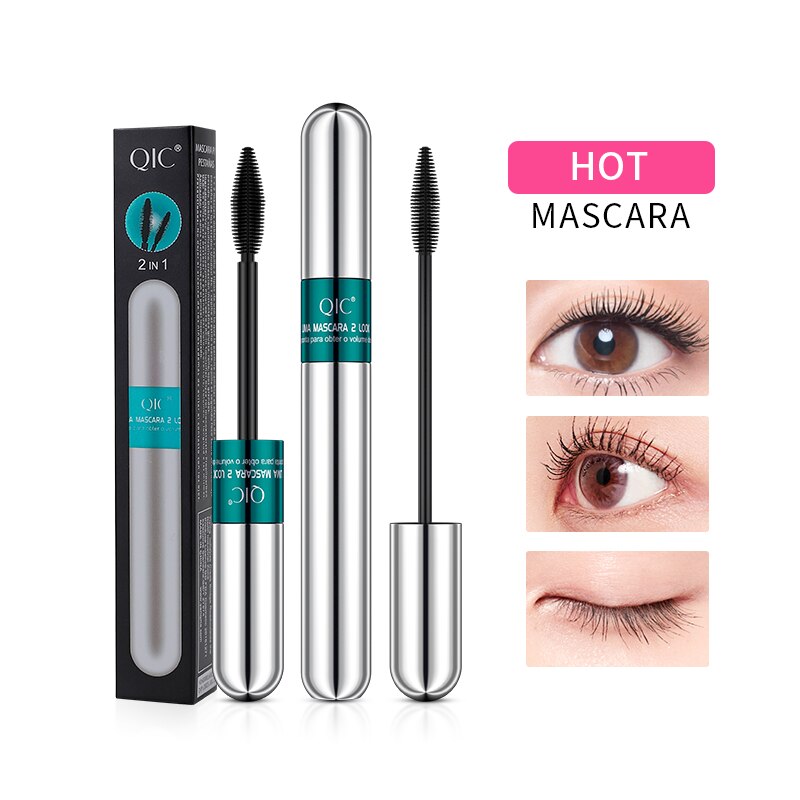 QIC Double Head Waterproof Mascara 4D Thick Pull Long Curl Eyelashes Liquid Not Easy Dizzy Dye Eye Lashes Quick Waterproof