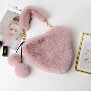 Cyber Red Fashion Plush Heart shaped Bag