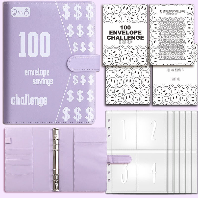 100 Envelope Challenge Binder Couple 100 Day Challenge Savings Handbooks Notebook