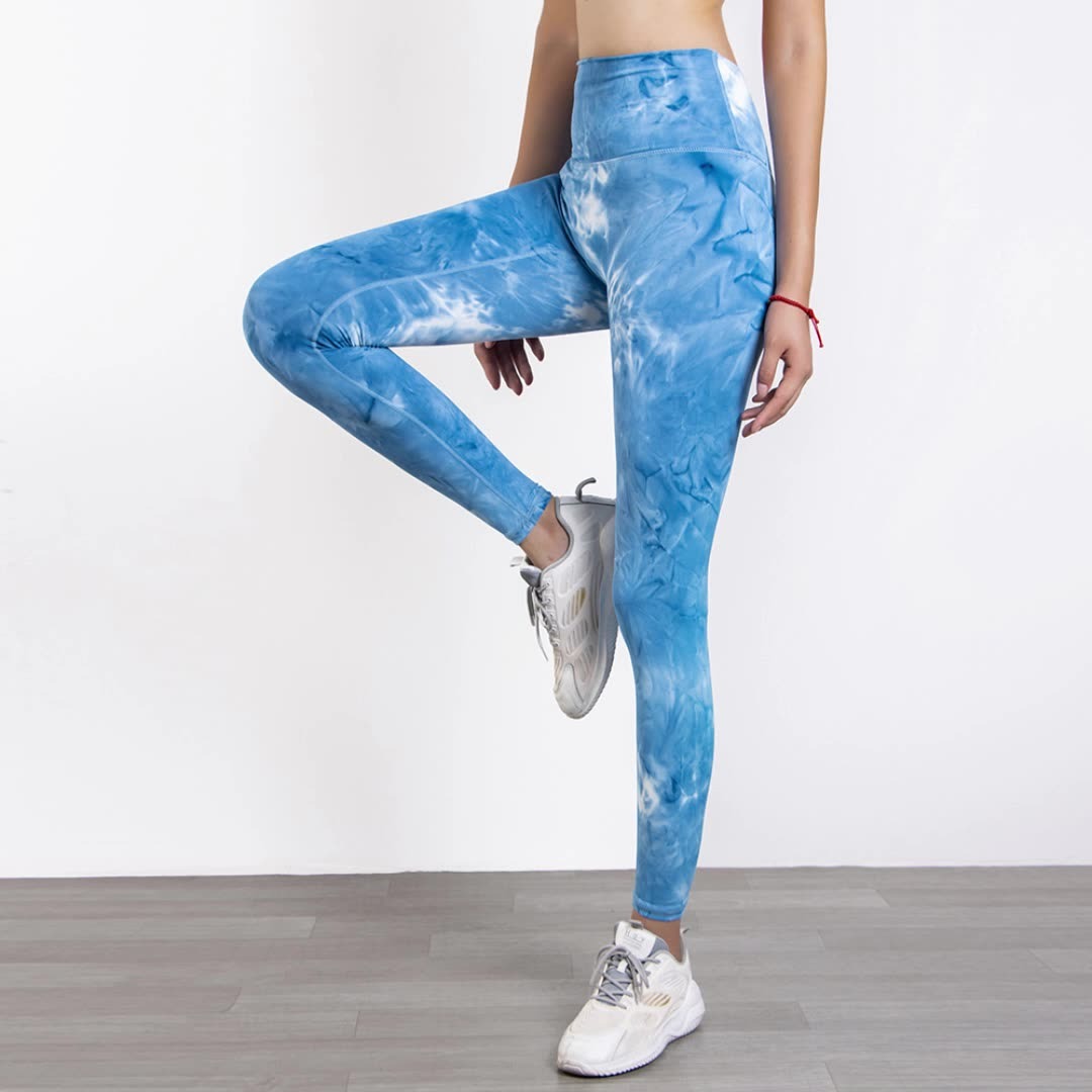 Tie Dye Yoga Suit Without T-Line Exercise Fitness Pants For Women Tight Peach Hip Pants High Waist Nude Yoga Pants