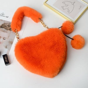 Cyber Red Fashion Plush Heart shaped Bag