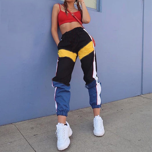 Women High Waist Patchwork Pants  Summer Fashion Black Pencil Pants Streetwear Cargo Pants Loose Jogger Women Bottom