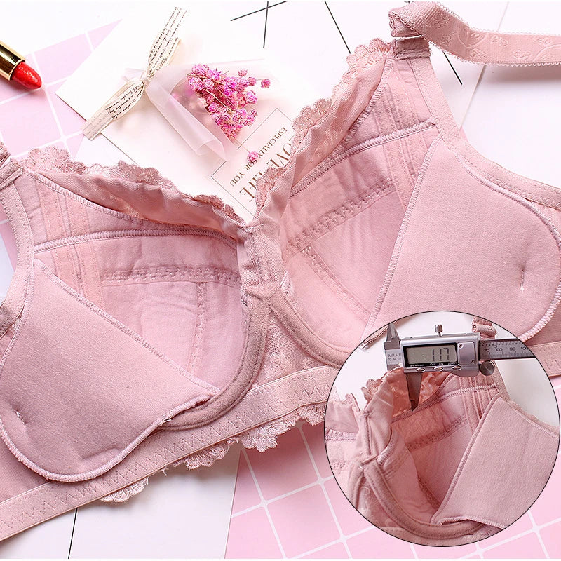 Women's Full coverage Underwired Non Padding Sheer Floral Lace Breathable Balconette Bra Plus Size 34 36 38 40 42 44 46 48 B-H