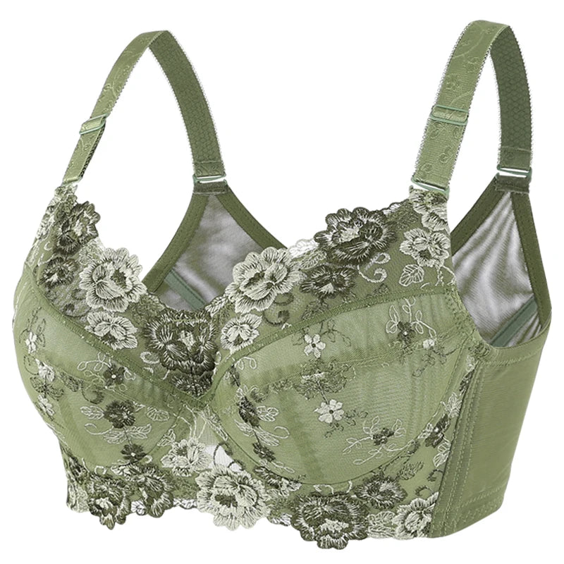 Women's Full coverage Underwired Non Padding Sheer Floral Lace Breathable Balconette Bra Plus Size 34 36 38 40 42 44 46 48 B-H