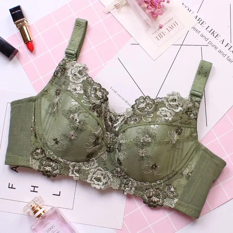 Women's Full coverage Underwired Non Padding Sheer Floral Lace Breathable Balconette Bra Plus Size 34 36 38 40 42 44 46 48 B-H