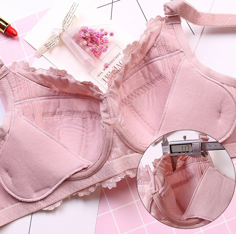 Women's Full coverage Underwired Non Padding Sheer Floral Lace Breathable Balconette Bra Plus Size 34 36 38 40 42 44 46 48 B-H