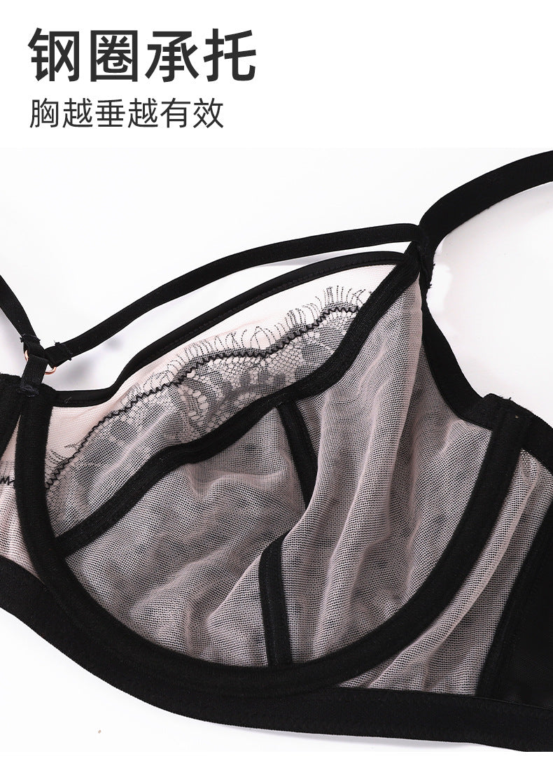 Womens Lace Sheer Minimizer Bra Full Coverage Non Padded Underwire Female Breathable Plus Size Lingerie 34 36 38 40 42 C D DD E