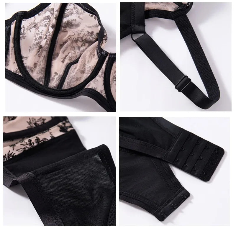 Sexy Womens Lace Sheer Minimizer Bra 75D-95K Non Padded Underwire Female Breathable Flower Embroidery Plus Size Lingerie