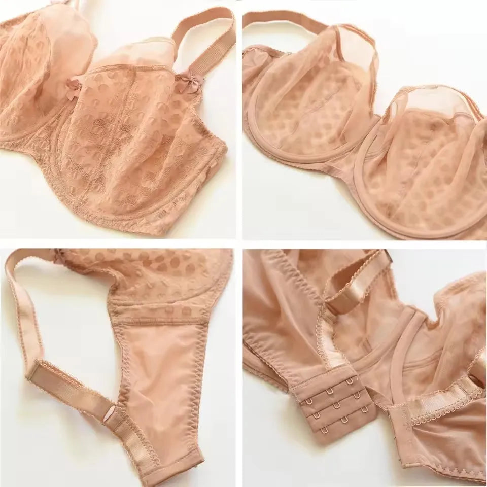 Lace Minimizer Bra Sexy Womens Ultra-thin Underwire Female Breathable Plus Size Unlined Lingerie 75 80 85 90 95 D E F G H I