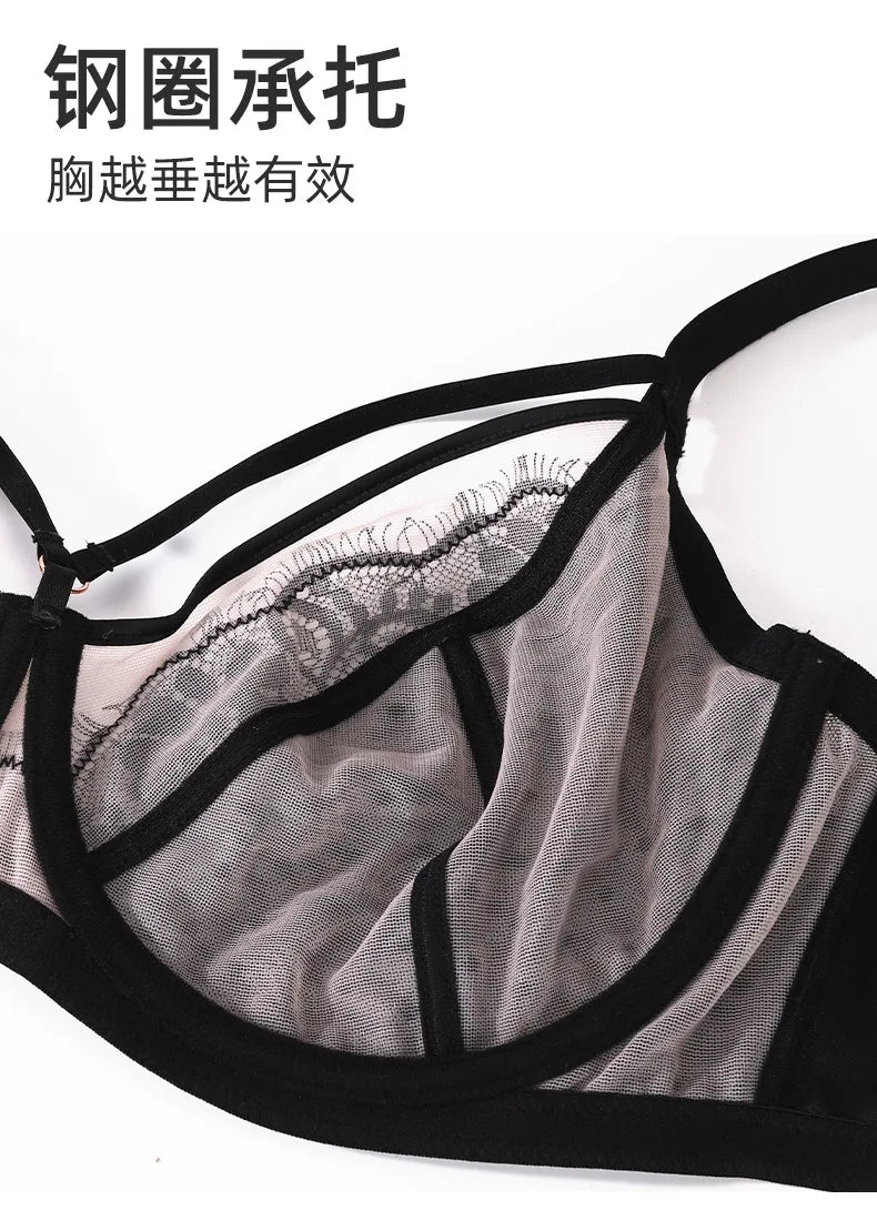 Womens Lace Sheer Minimizer Bra Full Coverage Non Padded Underwire Female Breathable Plus Size Lingerie 34 36 38 40 42 C D DD E