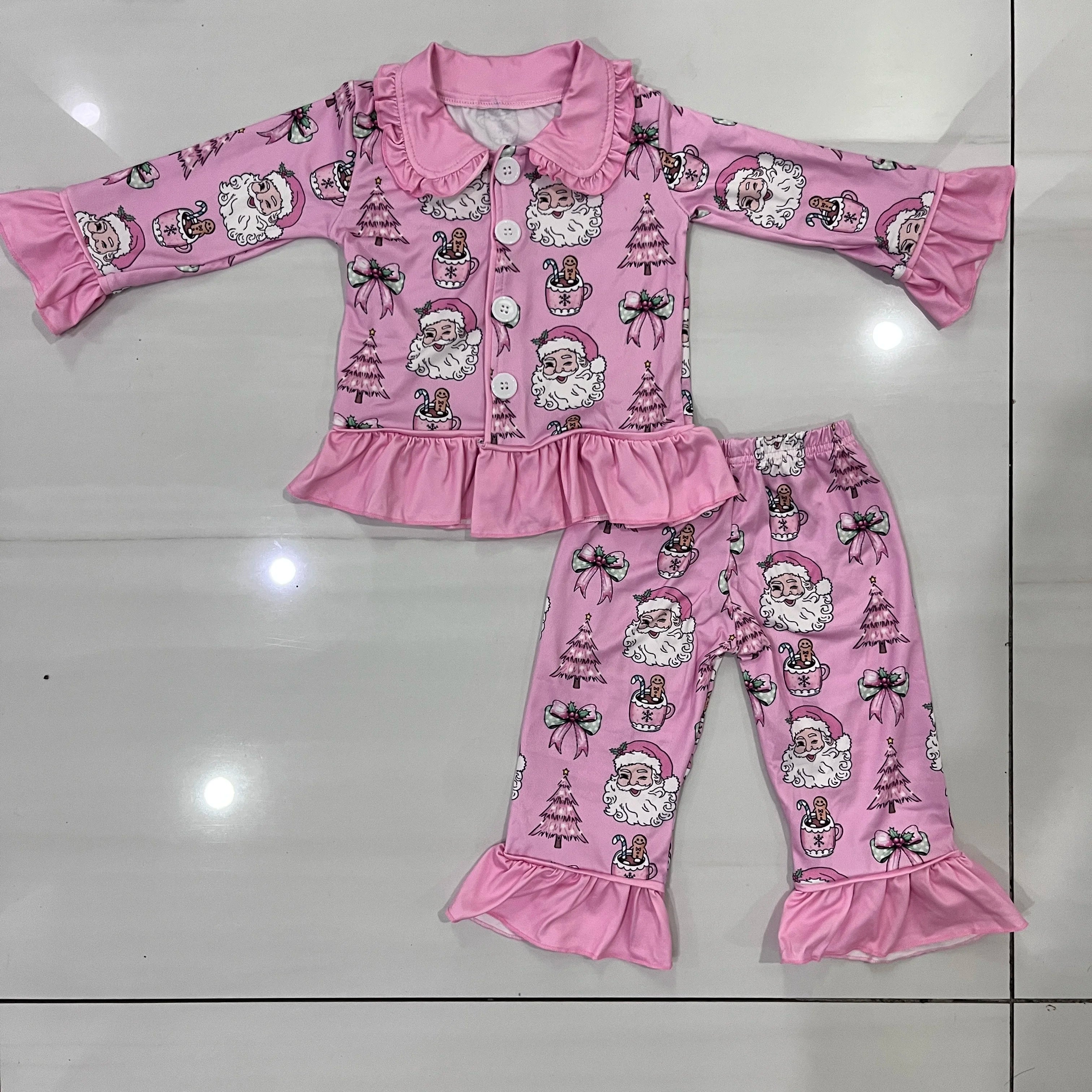 Wholesale Children&#39;s Christmas Pajama Set Gingerbread Santa Claus Print Boys Girls Long Sleeve Sleepwear Kids Pyjamas
