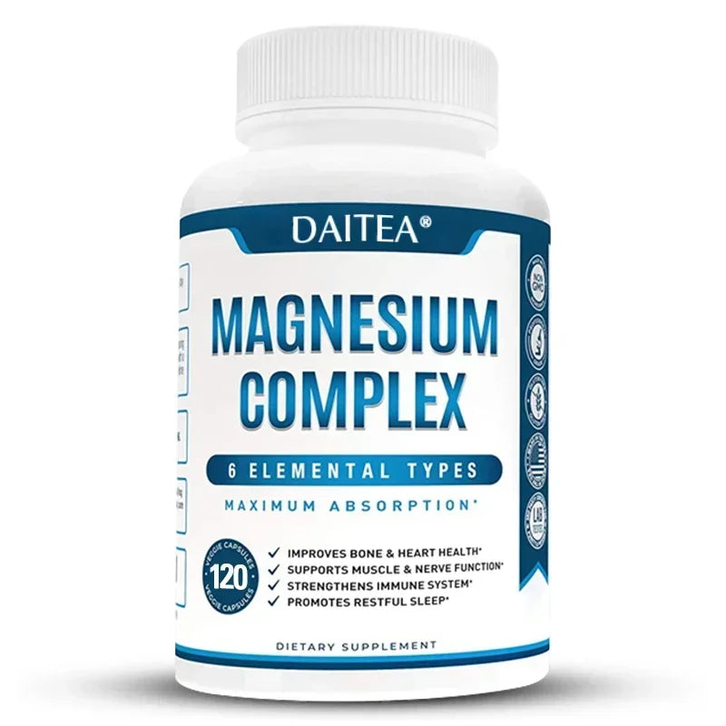 Magnesium Complex Supplement - for Supporting Muscles, Nerves, Heart and Bones, High Absorption Vegetarian Capsules
