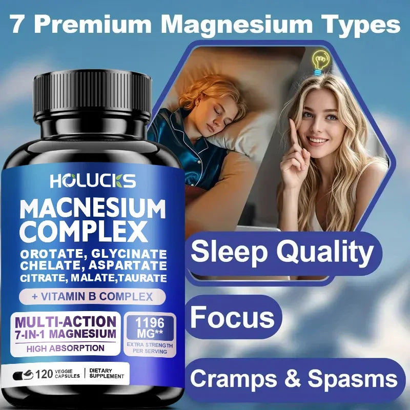 Magnesium Complex 1000mg Supplement, with Vitamins C, E, B1, B2, B6, B12, Chelated Magnesium Glycinate, Malate, Taurate &Citrate