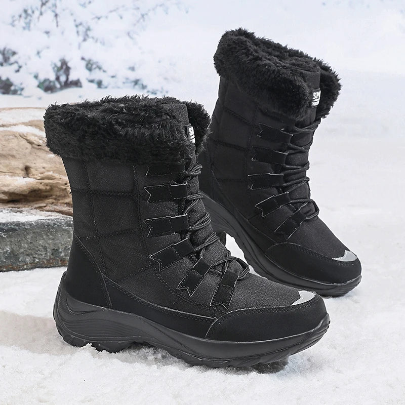 Women Winter Snow Boots with Warm Plush Lining Mid Length Ankle Flat Bottomed Thick Soled Short Boots Fashionable Casual Shoes