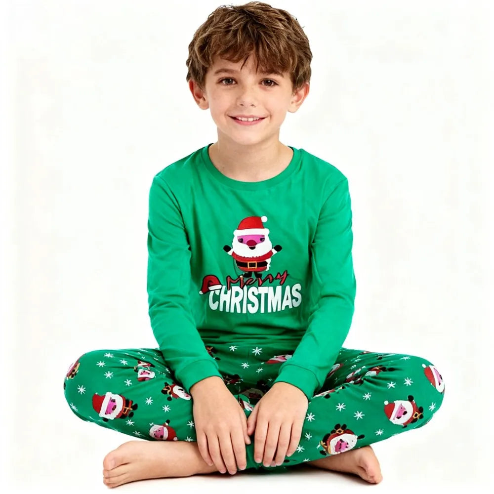 Kids Christmas Pajamas Set Children Long Sleeve Sleepwear Santa Claus Pijamas Soft Pjs for Boys Girls with "Merry Christmas"