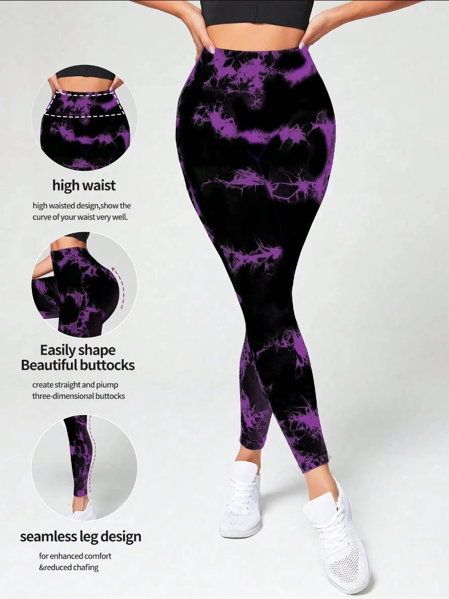 Scrunch Butt Lifting Leggings For Women High Waisted Tie Dye Fragmented Flower Workout Seamless Yoga Pants Peach Lift Tights