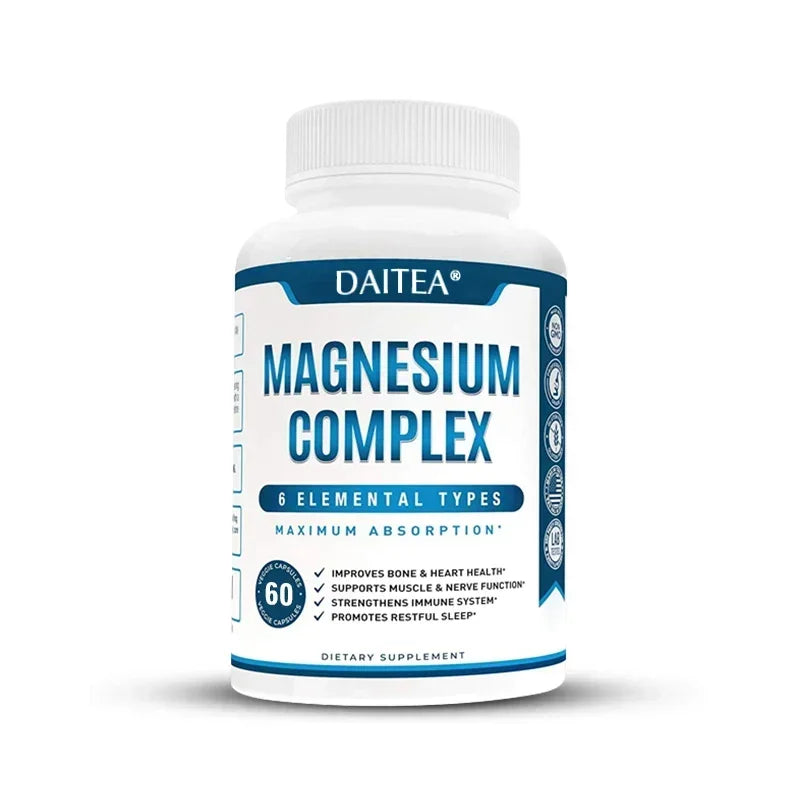 Magnesium Complex Supplement - for Supporting Muscles, Nerves, Heart and Bones, High Absorption Vegetarian Capsules