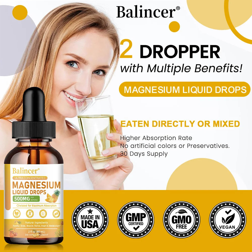 Magnesium Liquid Drops - High Absorption 5-in-1 Magnesium Complex Supplement - for Bone, Muscles, Nerves & Energy,Vegan Formula