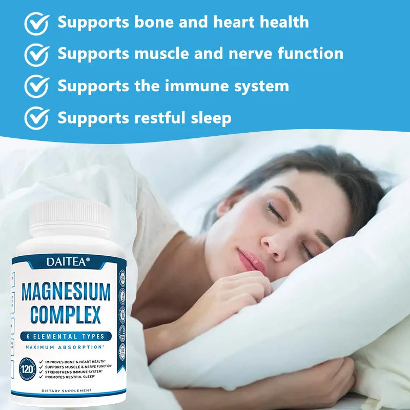 Magnesium Complex Supplement - for Supporting Muscles, Nerves, Heart and Bones, High Absorption Vegetarian Capsules