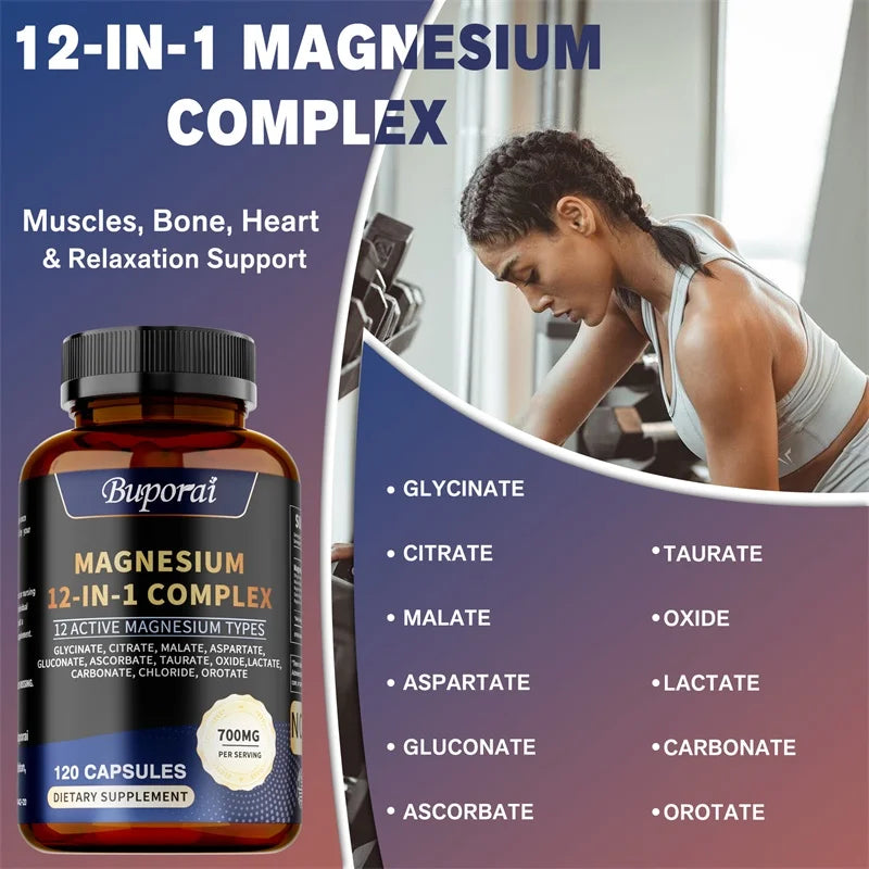 Magnesium Complex Capsules - Bone & Heart Health Supplement, Sleep Support,Muscle Relaxation,Stress & Anxiety Relief