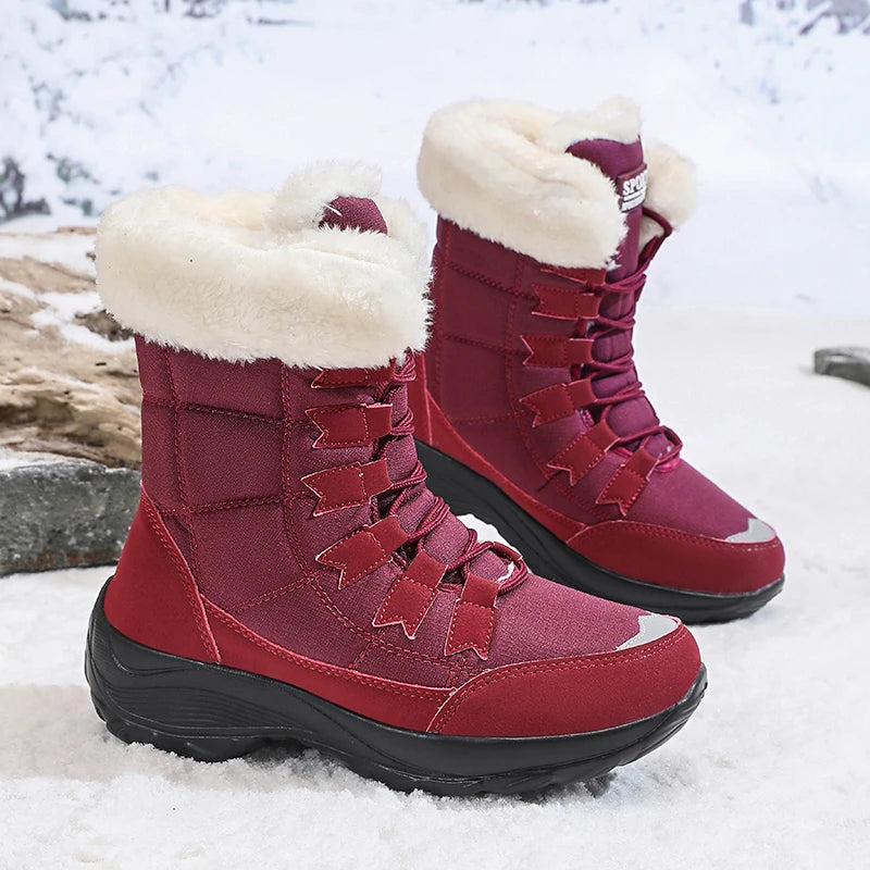 Women Winter Snow Boots with Warm Plush Lining Mid Length Ankle Flat Bottomed Thick Soled Short Boots Fashionable Casual Shoes