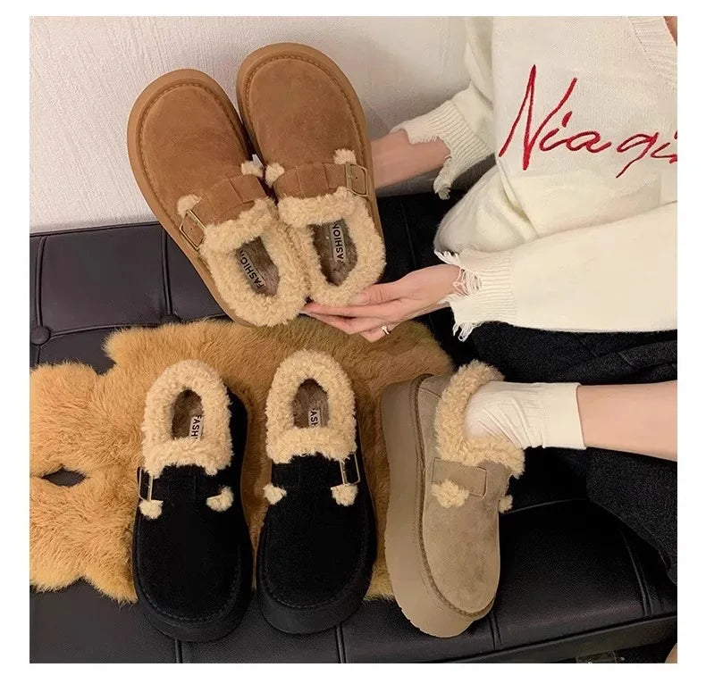 Winter Women's Shoes 2025 NewThick Soled Snow Boots for Women Plus Fleece Thickened Hair Cold Warm Birkenstock Cotton Shoes