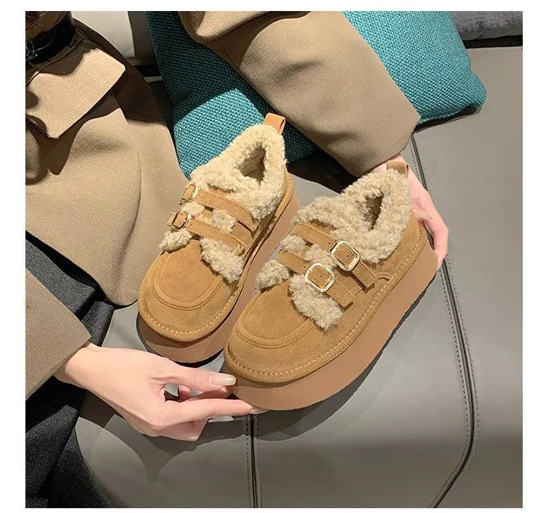 Women's new winter thickened warm fleece-lined fashion shoes, thick-soled snow boots