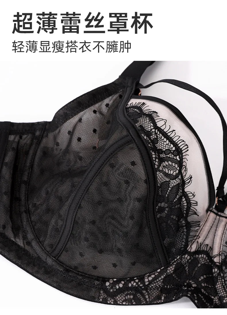 Womens Lace Sheer Minimizer Bra Full Coverage Non Padded Underwire Female Breathable Plus Size Lingerie 34 36 38 40 42 C D DD E
