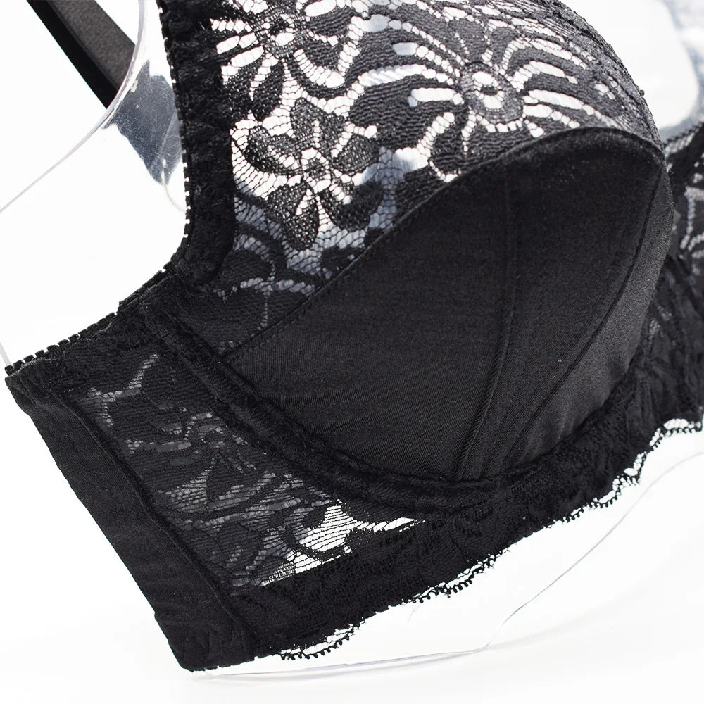 Women's Minimizer Bra Plus Size See Through Lace Floral Full Coverage Bras Underwire Unlined Mesh Transparent E F G H I Cup