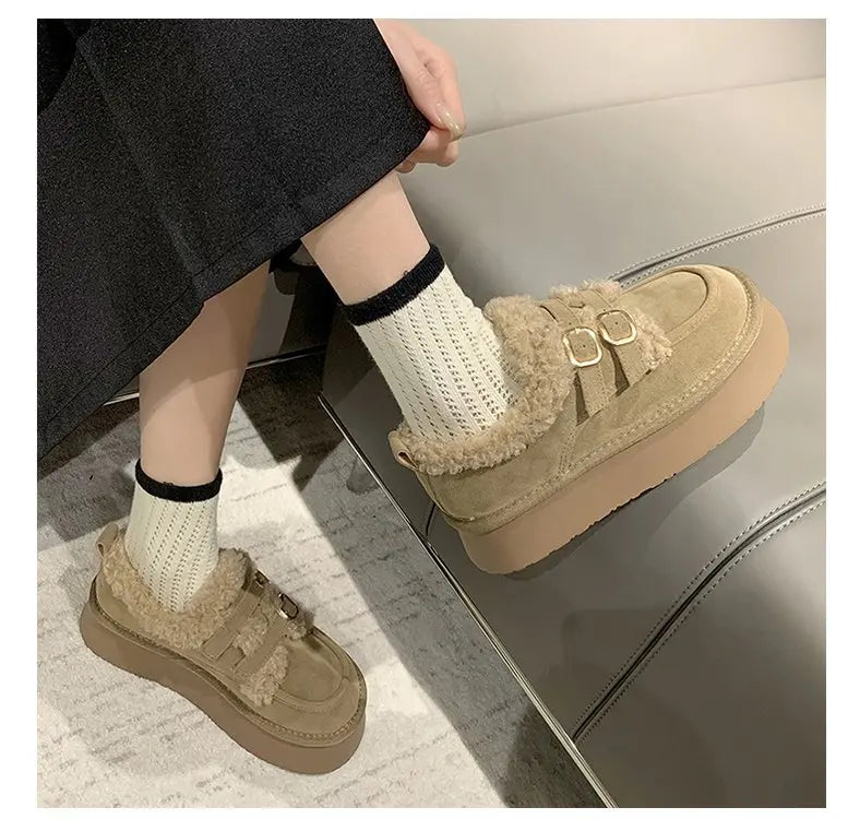 Women's new winter thickened warm fleece-lined fashion shoes, thick-soled snow boots