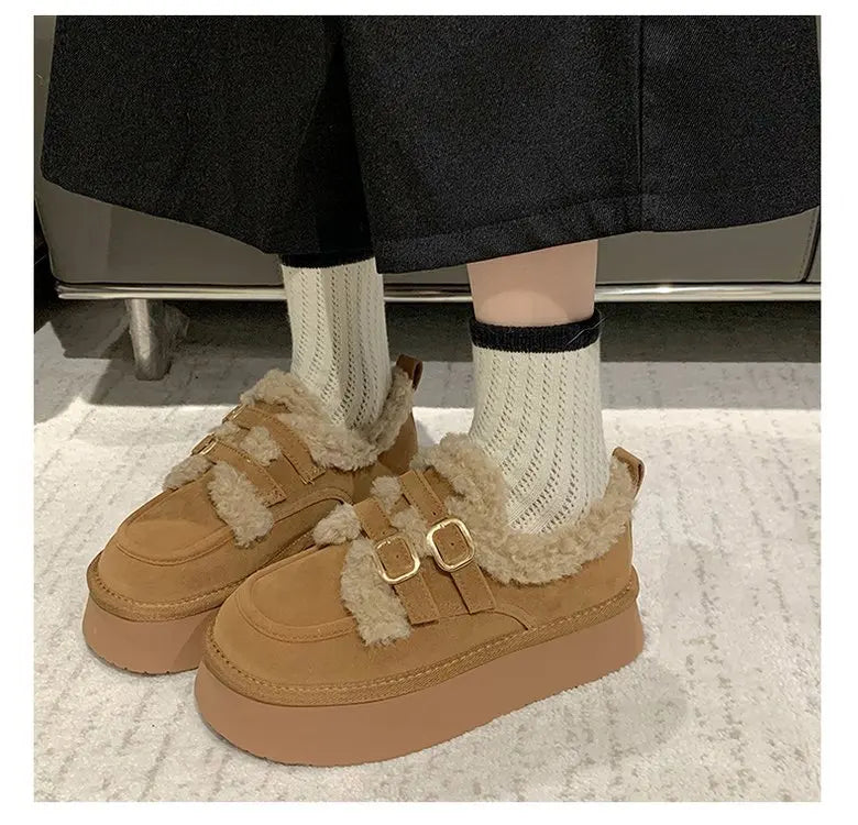 Women's new winter thickened warm fleece-lined fashion shoes, thick-soled snow boots