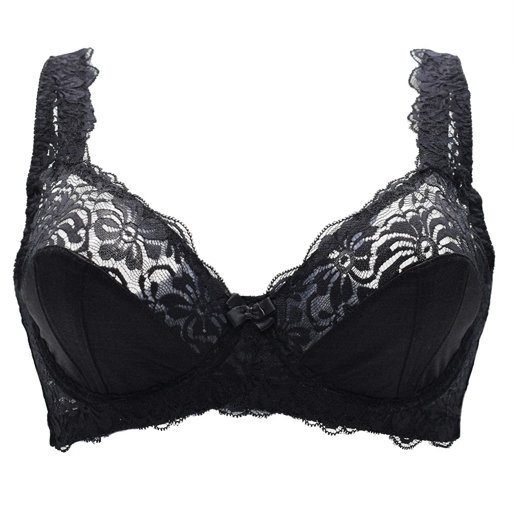 Women's Minimizer Bra Plus Size See Through Lace Floral Full Coverage Bras Underwire Unlined Mesh Transparent E F G H I Cup