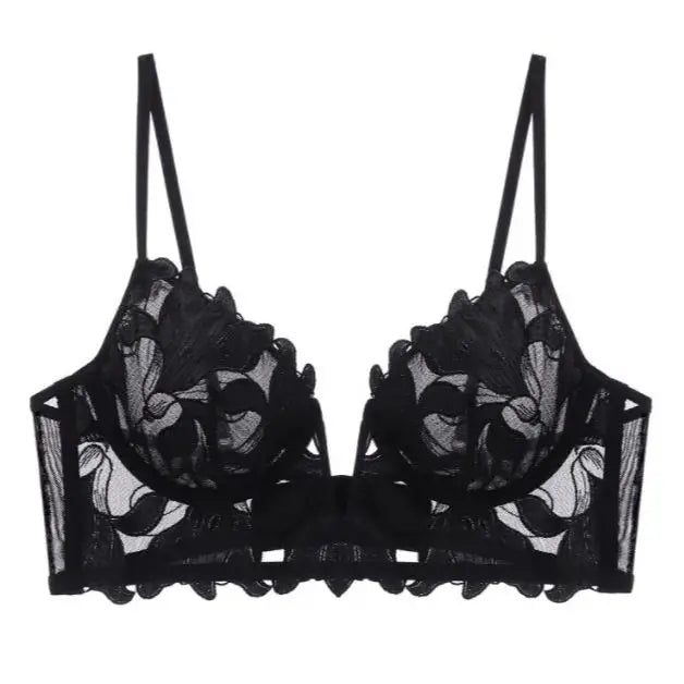 Minimizer Bras for Women Full Coverage Unlined Lace Sexy Plus Size Underwire Bra Large Breasts Embroidered Mesh Sheer Lingerie