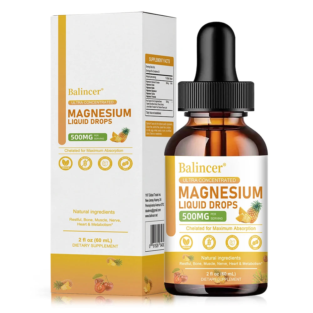 Magnesium Liquid Drops - High Absorption 5-in-1 Magnesium Complex Supplement - for Bone, Muscles, Nerves & Energy,Vegan Formula