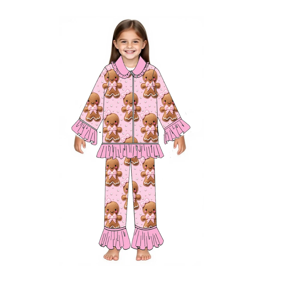 Wholesale Children&#39;s Christmas Pajama Set Gingerbread Santa Claus Print Boys Girls Long Sleeve Sleepwear Kids Pyjamas