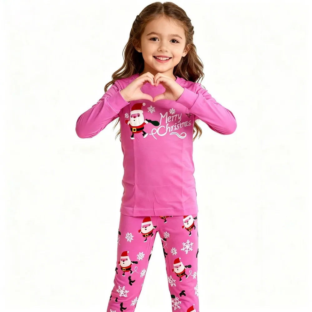 Kids Christmas Pajamas Set Children Long Sleeve Sleepwear Santa Claus Pijamas Soft Pjs for Boys Girls with "Merry Christmas"