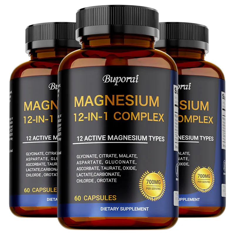 Magnesium Complex Capsules - Support Muscle, Bone, Heart Health, Improve Sleep, Stress & Anxiety Relief - Dietary Supplement