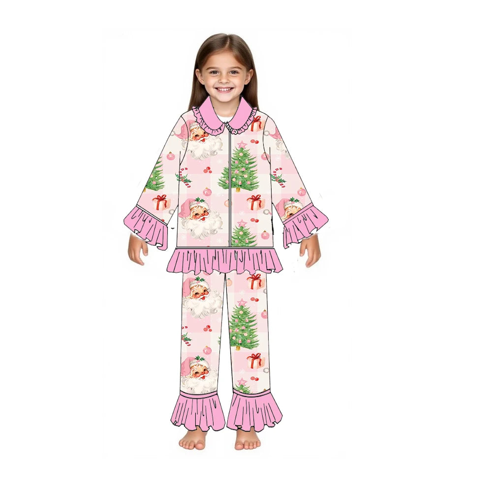 Wholesale Children&#39;s Christmas Pajama Set Gingerbread Santa Claus Print Boys Girls Long Sleeve Sleepwear Kids Pyjamas