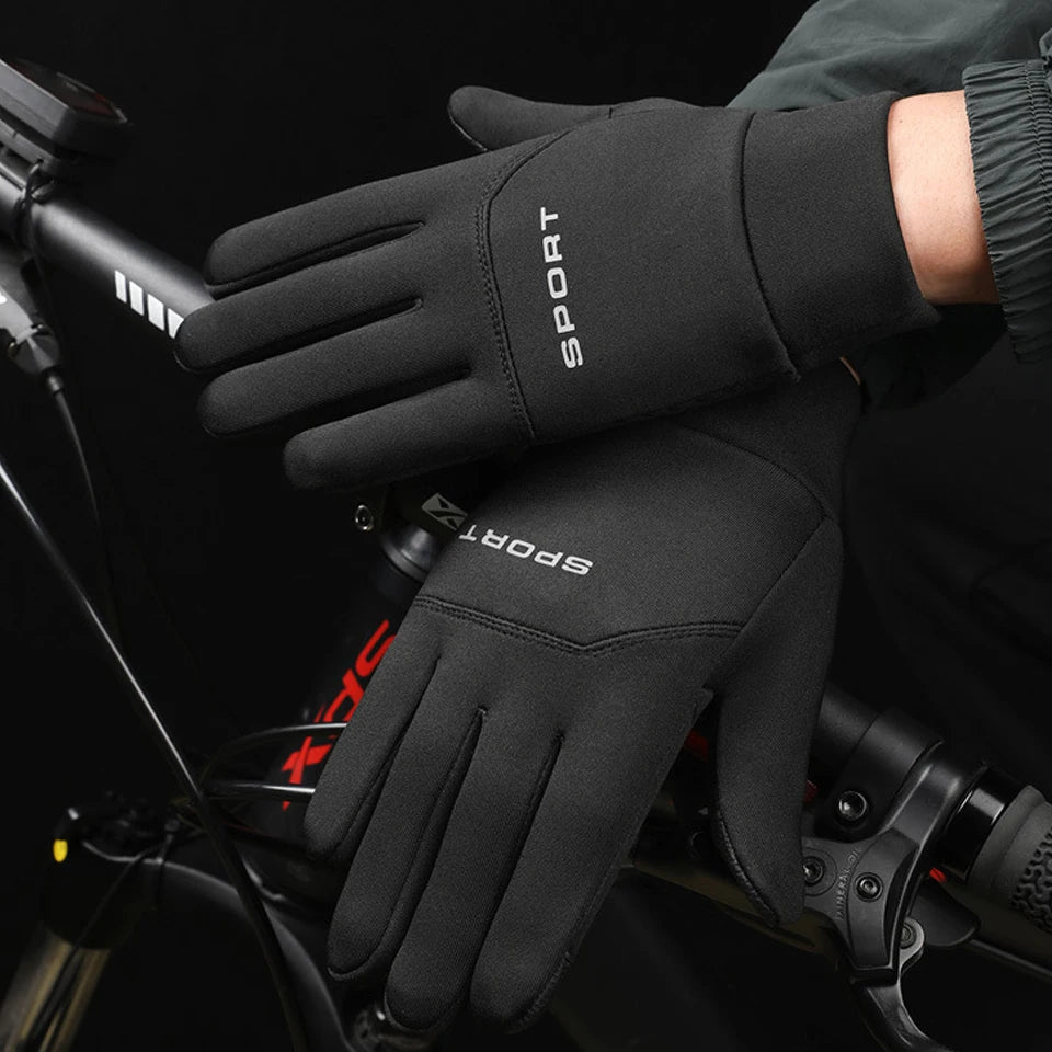 Men Winter Waterproof Cycling Gloves Outdoor Sports Ski Running Motorcycle Touch Screen Fleece Gloves Non-Slip Warm Full Fingers