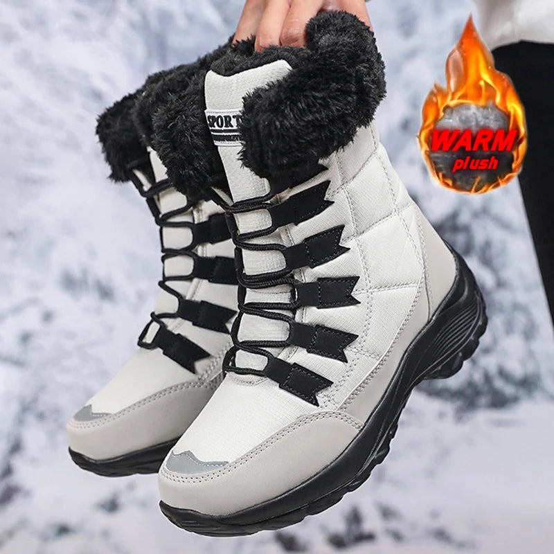 Women Winter Snow Boots with Warm Plush Lining Mid Length Ankle Flat Bottomed Thick Soled Short Boots Fashionable Casual Shoes